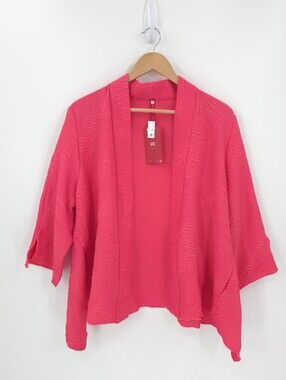 IC COLLECTION Crinkle Open Front "WAVE" Cardigan Jacket Textured Lagenlook